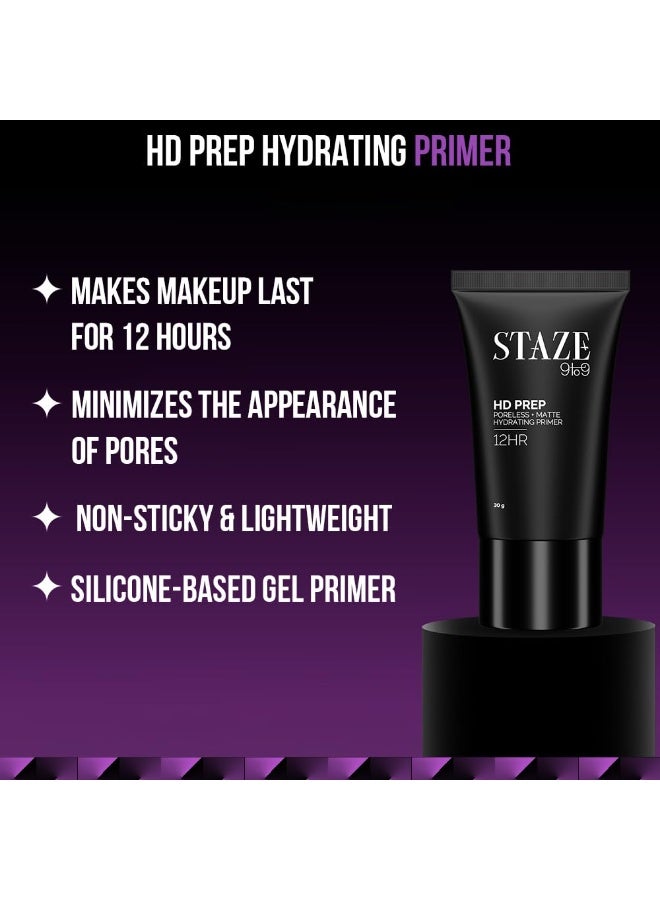 Staze 9to9 HD Prep Hydrating Primer | 12H Long-Lasting | Blurs Pores, Fine Lines & Wrinkles | Smooth, Flawless Base for All Skin Types | 30 g - Image 2